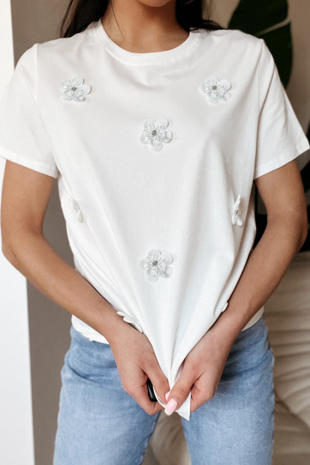 Flower Round Neck Short Sleeve T-Shirt Trendsi