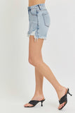 RISEN High Rise Side Step Hem Denim Shorts - Trendsi