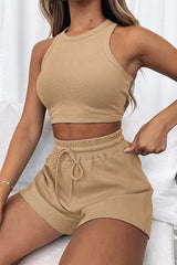 Round Neck Top and Drawstring Shorts Set - Flyclothing LLC