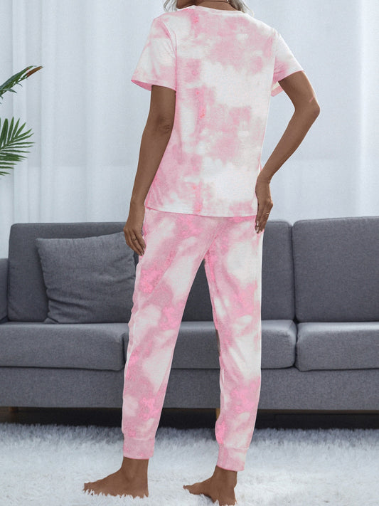 Tie-Dye Round Neck Short Sleeve Top and Pants Trendsi