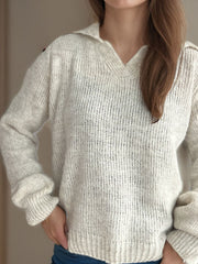 Collared Neck Long Sleeve Sweater - Trendsi