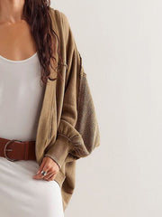 Exposed Seam Open Front Batwing Sleeve Hooded Cardigan - Trendsi