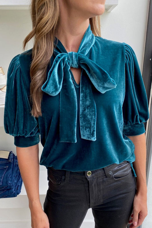 Tie Neck Half Sleeve Blouse - Trendsi