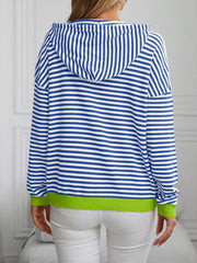 Mandy Striped Long Sleeve Hooded Knit Top - Trendsi