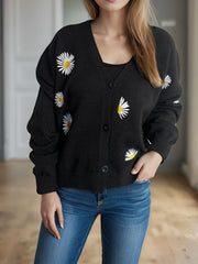 Daisy Button Up V-Neck Cardigan - Trendsi