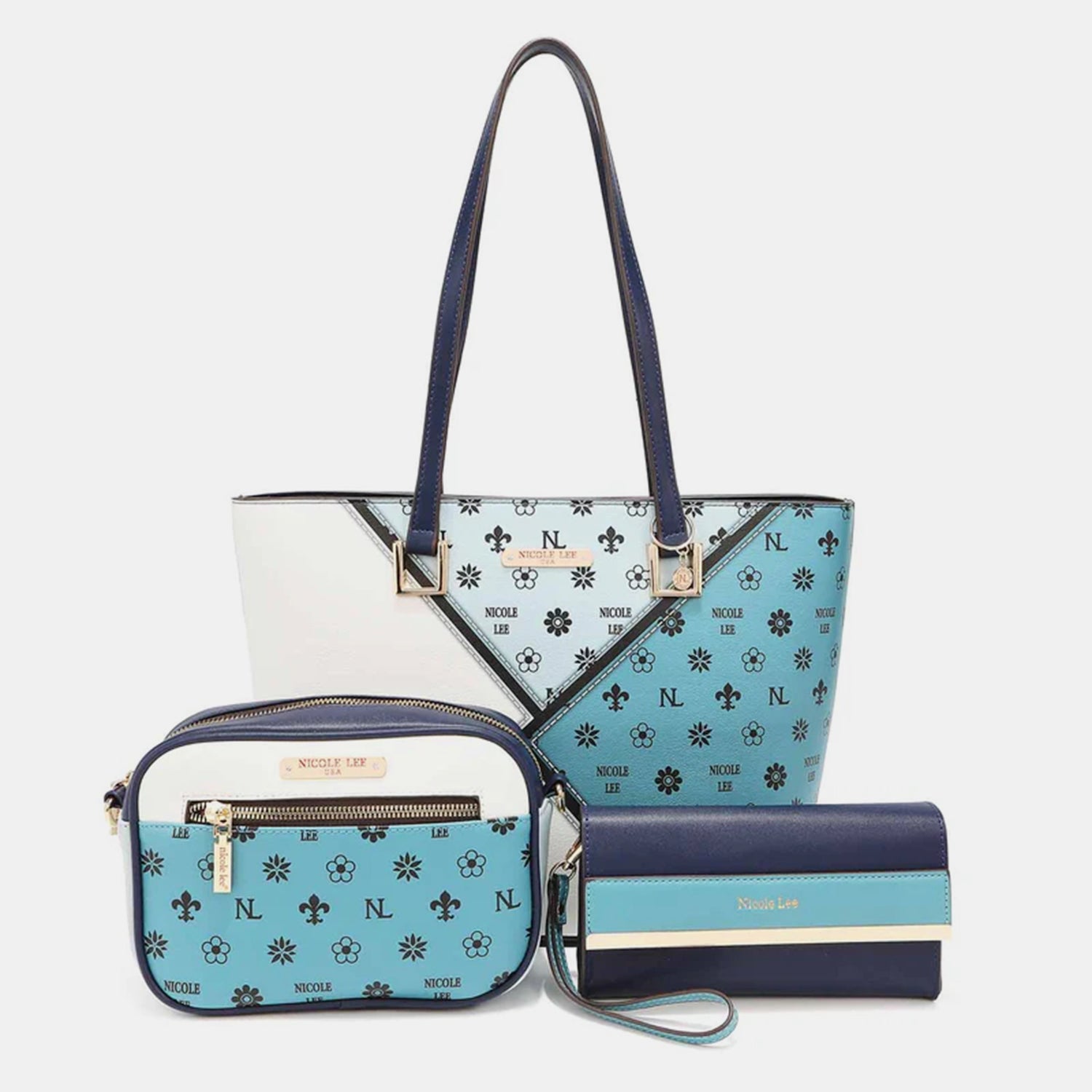 Nicole Lee USA 3-Piece Color Block Handbag Set - Flyclothing LLC