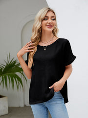 Round Neck Short Sleeve Blouse - Flyclothing LLC