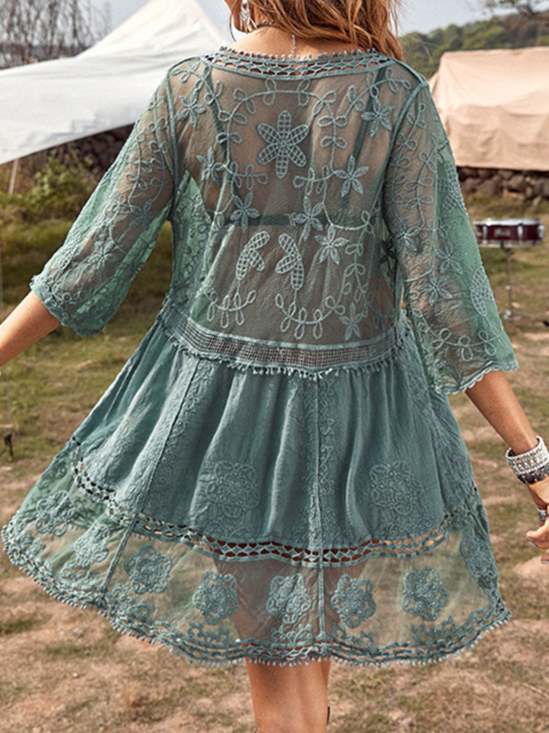 Lace Detail Plunge Cover-Up Dress - Flyclothing LLC