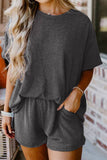 Textured Round Neck Top and Shorts Set - Flyclothing LLC