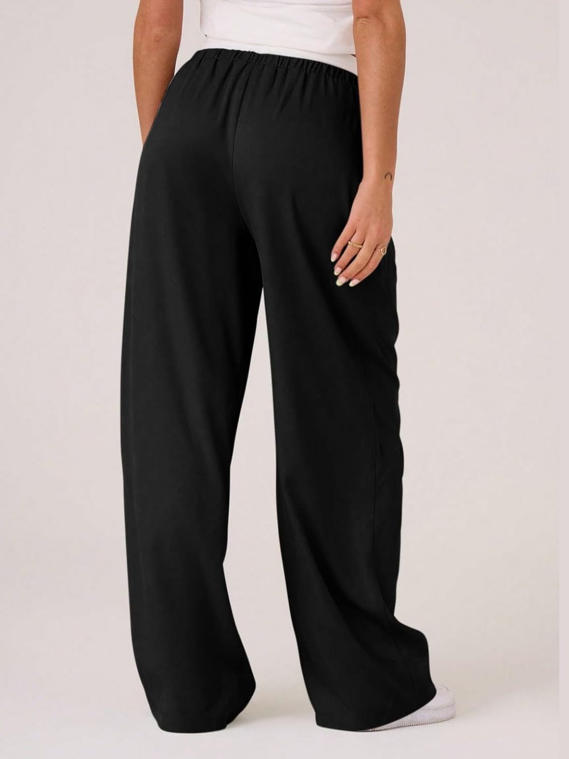 Contrast Waistband Drawstring Wide Leg Pants - Trendsi