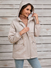 Drawstring Long Sleeve Hooded Jacket - Trendsi