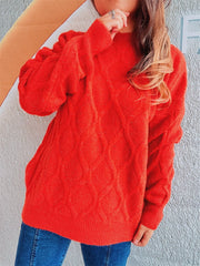 Diamond Round Neck Long Sleeve Sweater - Trendsi