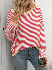 Mandy Striped Round Neck Long Sleeve Sweater - Trendsi