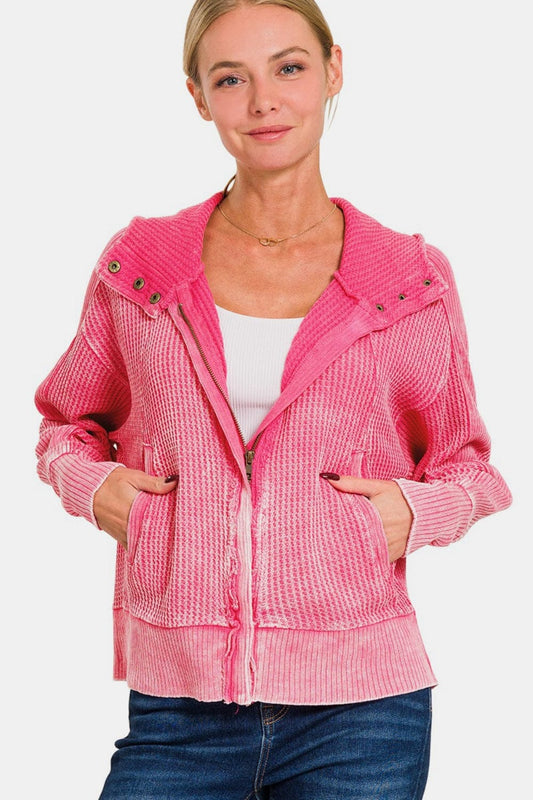 Chaqueta con capucha y cremallera lavada Zenana