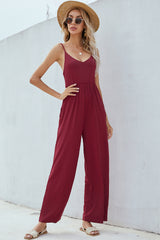 V-Neck Spaghetti Strap Wide Leg Jumpsuit Trendsi