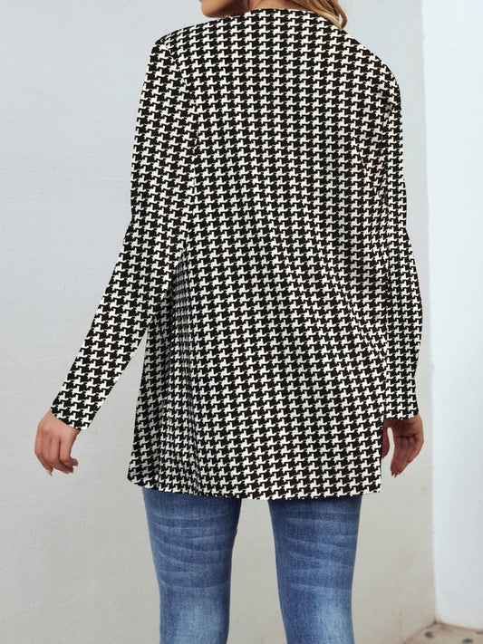 Houndstooth Open Front Long Sleeve Jacket - Trendsi