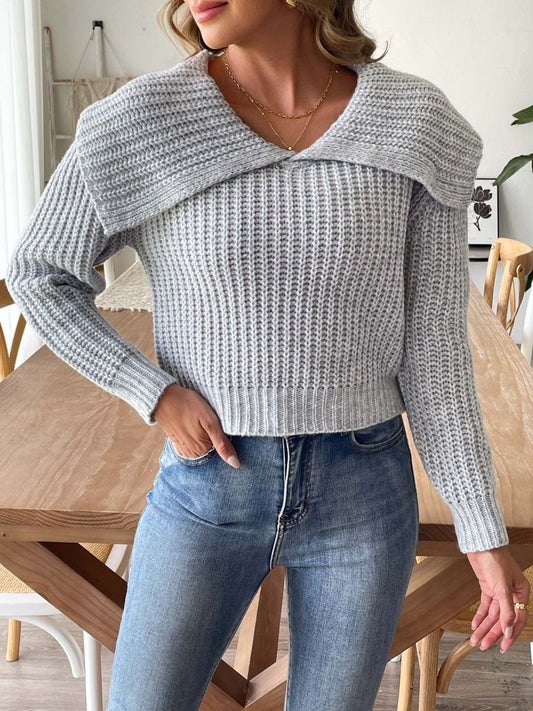 Cable-Knit Long Sleeve Sweater - Trendsi