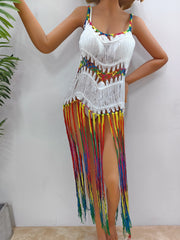 Fringe Scoop Neck Spaghetti Strap Cover-Up - Flyclothing LLC