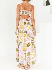 Cutout Printed Square Neck Maxi Cami Dress