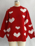 Heart Round Neck Dropped Shoulder Sweater - Trendsi