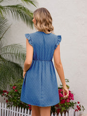 Swiss Dot Ruffled V-Neck Dress Trendsi