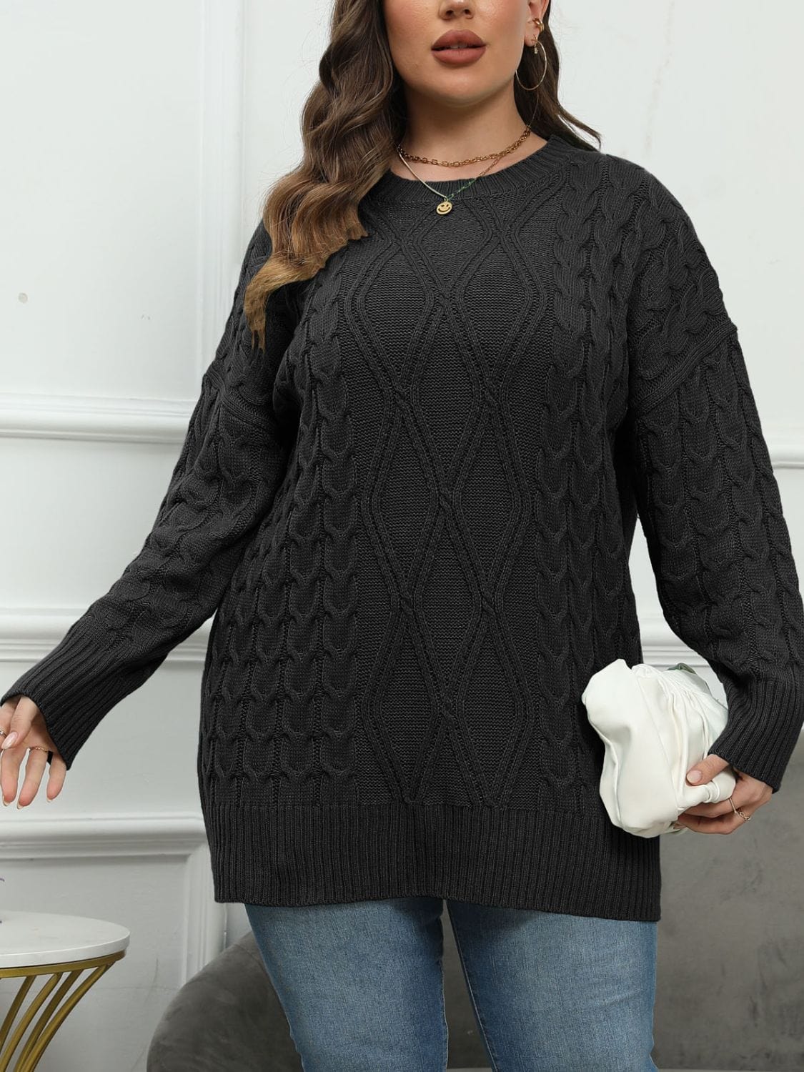 Plus Size Round Neck Long Sleeve Sweater - Trendsi