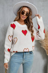 Angel Wings Contrast Heart Round Neck Long Sleeve Sweater - Trendsi