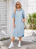 Button Up Dropped Shoulder Denim Dress - Flyclothing LLC