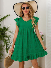 Ruffled Cap Sleeve Mini Dress Trendsi