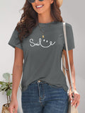 SMILE Round Neck Short Sleeve T-Shirt Trendsi