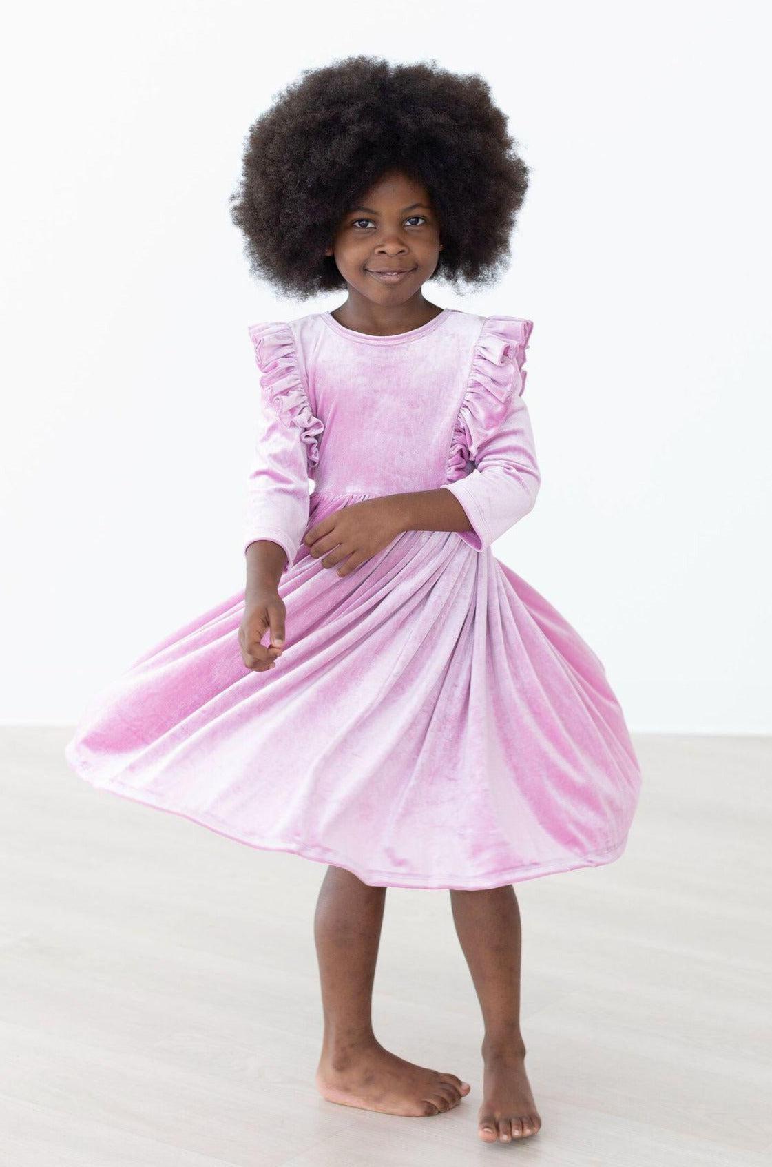 Carnation Pink Velvet Ruffle Twirl Dress - Mila & Rose ®