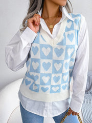 Heart V-Neck Sweater Vest - Trendsi