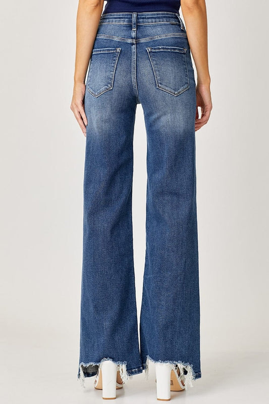 Risen Full Size High Rise Frayed Hem Wide Leg Jeans - Trendsi