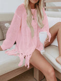 Double Take Openwork Tassel Hem Long Sleeve Knit Cover Up - Flyclothing LLC