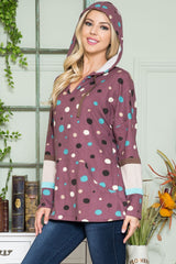 Celeste Full Size Polka Dot Drawstring Hoodie - Trendsi