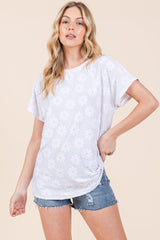 BOMBOM Floral Textured Short Sleeve T-Shirt - Trendsi