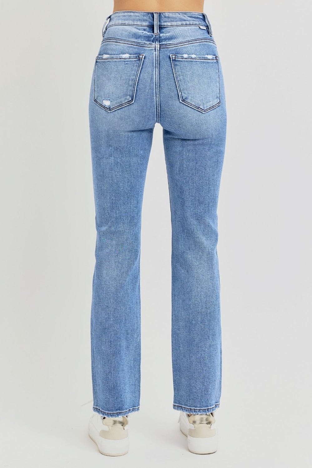 RISEN Full Size Distressed High-Rise Ankle Straight Jeans - Trendsi