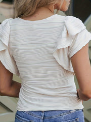 Full Size Ruffled Round Neck Cap Sleeve Blouse Trendsi