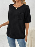 Round Neck Half Sleeve Knit Top - Flyclothing LLC