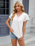 Ruched V-Neck Short Sleeve T-Shirt - Flyclothing LLC