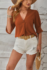 Notched Half Sleeve Blouse Trendsi