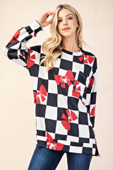 Celeste Full Size Checkered Bow Print Round Neck T-Shirt - Trendsi