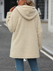 Fuzzy Zip Up Long Sleeve Hooded Jacket