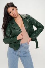 Coalition LA Zip Up Biker Jacket with Belt - Trendsi