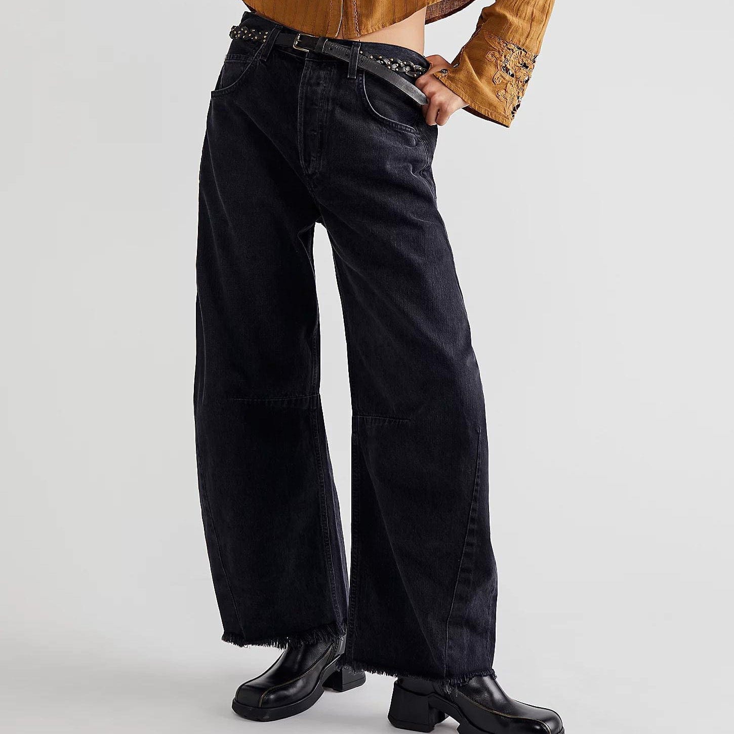 Raw Hem Wide Leg Jeans with Pockets - Trendsi