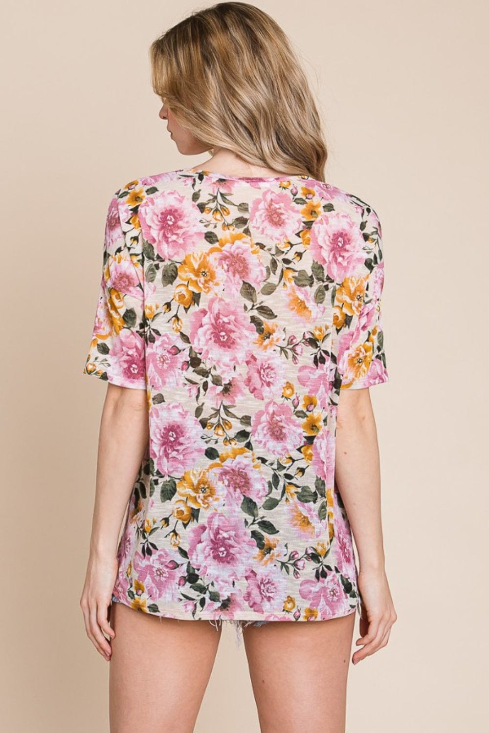 BOMBOM Floral Round Neck T-Shirt - Trendsi