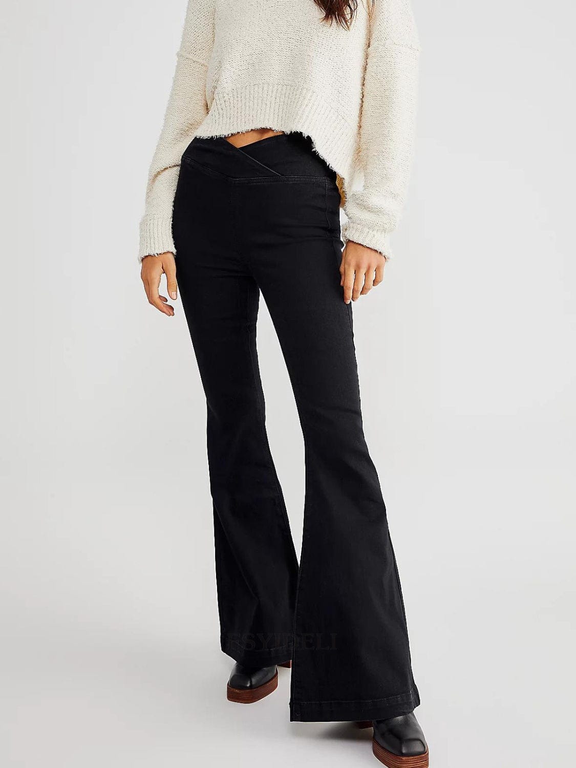 Asymmetric Waist Flare Jeans - Trendsi