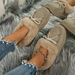 Thermal Fuzzy Tied Round Toe Boots - Trendsi