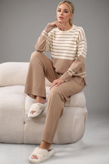 Basic Bae Striped Round Neck Long Sleeve Top and Pants Sweater Set - Trendsi