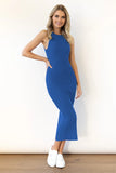 Slit Ribbed Round Neck Sleeveless Dress Trendsi